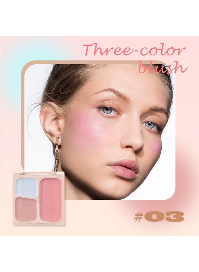 Sweet Mint Tricolor Blush Tray,3 Colors Cream Blush & Contour Palette – Blendable Creamy Makeup Shading, Eyeshadow, Cheek Blusher | Pastel Blue + Mauve Taupe + Pink | Travel-Friendly Women’s Makeup Gift #03 - Image 2